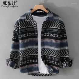 Men's Casual Shirts Autumn/Winter Men Retro Thickened Long Sleeve Shirt Fashion Loose Christmas Blouse Top Male