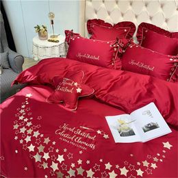 Bedding Sets 4-7Pcs Wedding Star/Snow Cotton Double Bed Quilts Pillow Case Duvet Cover 220x240