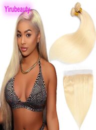 Indian Raw Virgin Hair 2 Bundles With 13X4 Lace Frontal Pre Plucked Straight 613 Color Blonde Human Hair Bundle 13 By 4 Frontals1849590