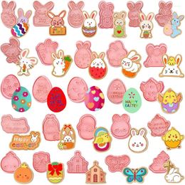 Baking Moulds 26Pcs Easter Cookie Cutters Embossing Happy Stamps Eggs Shapes 3D Plastic Accessories