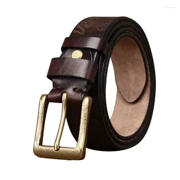 Belts Pure Cowhide 3.8cm Wide Retro Hand-carved Pattern Men's Belt Cowboy Style Personalized Trend Genuine Leather Male