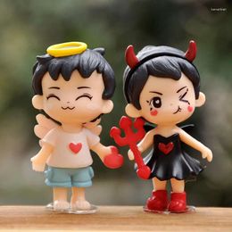 Decorative Figurines Creative Demon Angel Lovers Kawaii Doll Figure Dollhouse Fairy Miniature Terrarium Girl Toy Gift Box Room Decoration