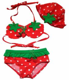 Toddler Cute Strawberry Bikini Set Baby Girls 3PCS Swimsuit Swimwear Bathing Suit Bikini Tankini Beachwear With Hat Weety Style8429269