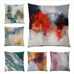 Pillow Polyester Linen Cover 45x45 Decoration Home Oil Painting Throw Covers Abstract Retro Velvet Bed E0057