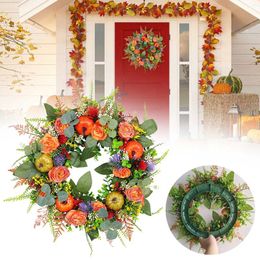 Decorative Flowers Heart Shaped Wire Wreath Realistic 2024 Thanksgiving Harvestes Festival Vine Autumn Pumpkin Door Hanging