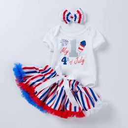 Baby 2024 New Suit American Independence Day Newborn Apparel Sweetheart Stripe Puff Skirt Baby Set born