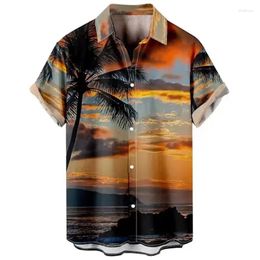 Men's Casual Shirts Shirt Hawaii T-shirt Leopard Print Floral Landscape 3D Printing Outdoor Street Short Sleeved Button Printed Clothing