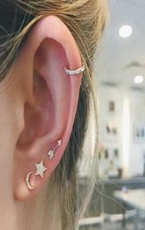 vermeil 925 sterling silver tiny cute moon star stud earring for girl christmas gift Sweet crwon ear cuff dainty jewelry6581154
