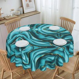 Table Cloth Round Teal And Gold Abstract Ink Tablecloth Oil-Proof Cover 60 Inches Texture Marble Geometric Stone