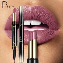 Pudaier Makeup 2 in 1 Matte Lipstick Lip Liner Nude Lip Stick Pencil Make up Cosmetics Lip Balm Matt Cream Lipbalm Lipliner 240415