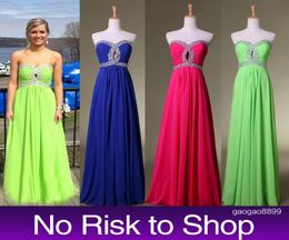 Sexy Chiffon Formal Evening Prom Dresses Sweetheart Beads Royal Blue Fuchsia Lime Green A line Party Gowns Real Image Cheap In Sto6515745