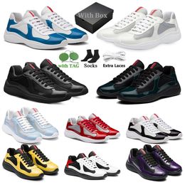 Designer shoes with box Americas Cup Xl round toe yellow green black Casual Shoes low Patent Leather Mesh Nylon Trainers Sneakers America Cup Men Lace-up Sneaker NO53