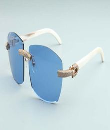 Factory Outlet Simple Luxury Sunglasses Full Diamond Glasses T4189706B8 Luxury Frameless Natural White Horn Horn Mirrored Sunglas9634971