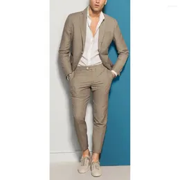 Men's Suits 2024 Solid Colour Elegant For Men Regular Length Single Breasted Notch Lapel Chic 2 Piece Jacket Pants Slim Fit Outfits Set