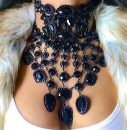 Fashion Jewelry Maxi Necklace For Women 2019 New Rhinestone Crystal Beads Collar Choker Necklace Tassel Statement Chockers5697160