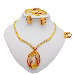 Earrings Necklace Jewellery Set Dubai 24K Gold Color African Jewelry Sets For Women Round Bracelet Ring Gifts Drop Delivery Dhjwy