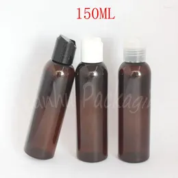 Storage Bottles 150ML Brown Plastic Bottle Disc Top Cap 150CC Shampoo / Lotion Packaging Empty Cosmetic Container ( 40 PC/Lot )