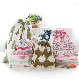 Storage Bags Small Fresh Print Cotton And Linen Travel Bag Bundle Pocket Luggage Drawstring Clothes Dust