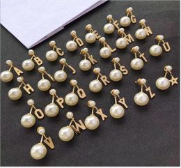 26 letter pearl stud female brass stud ornament01234569475425