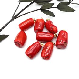 Pendant Necklaces Sea Bamboo Red Coral Irregular Cylindrical Shape Jewelry Making DIY Earring Necklace Accessories Gift 19x13mm