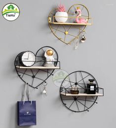 Decorative Plates Metal Storage Rack Wall Hanging Decorations Living Room Shelf Home Decor Black Gold Frame