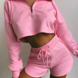 Women's Tracksuits Pink Y2k Two Piece Sets Women Zipper Hoodies Tops Short Tracksuit Lace Up Elastic Waist Casual Summer Set Matching