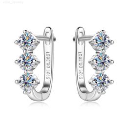 Party Birthday Jewellery Gift New 3-Stone Hoop Huggie Earrings 925 Silver 3mm D Colour Moissanite U Shape Earrings for Women