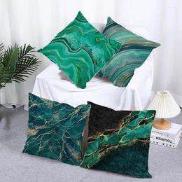 Pillow Cover Marble Grain Single-sided Printed Linen Pillowcase Decoration Bedroom Living Room Home Green 45x45