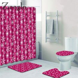 Bath Mats 4Pcs/set Bathroom Mat And Shower Curtain Home Decor Room Toilet Rug Floor Lid Cover