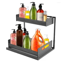 Kitchen Storage Home Under Sink Organiser 2 Tiers Multipurpose L-Shaped Shelf Adjustable Pantry Rack With A Hanger Cup