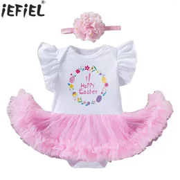 Girl Dresses 0-18M Baby Girls 1st Birthday Party Dress Easter Baptism Wedding Costume Set Short Sleeve Print Rompers Tutu With