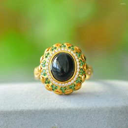 Cluster Rings Natural Hetian Jade Ring Gemstone Gold Plated Accessories For Girls Jewelry Fashion Womens Gifts