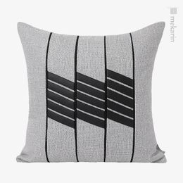 Pillow Simple Home Living Room Sofa Black And White Grey Modern Texture Centre Leather Square Striped Pillowcase