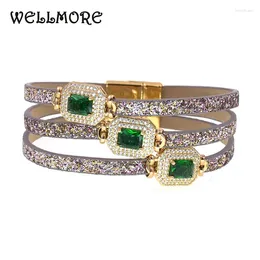 Charm Bracelets WELLMORE Luxury Glass Braclets For Women Boho Leather Bracelet Magnet Fashion Jewellery Wholesale