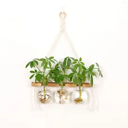 Vases Wall Hanging Planter Wooden Frame Stand Modern Glass Flower Vase For Garden Decor