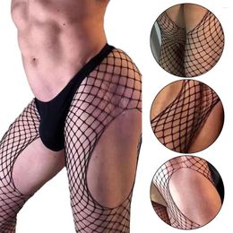 Men's Socks Sexy Sissy Mesh Fishnet Pantyhose Open Crotch Body Stockings Elastic Man Tights Lingerie Underwear Leggings