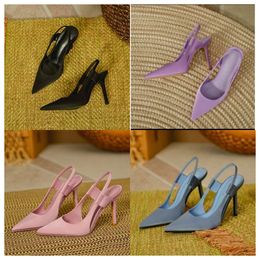 2024 new Designer High heels women's slim heels silk blue pointed single shoes with a back strap and skirt and women's sandals with a wrapped head