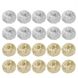 Decorative Flowers Glitter Pumpkins Artificial Small 20Pcs- Golden& Silver Life- Set For Fall Harvest Thanksgiving DIY Craft