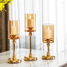 Candle Holders Metal Glass Holder Tall Feet Golden Tabletop Candlestick Modern Home Decoration Wedding Table