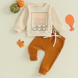 Clothing Sets Toddler Boy Thanksgiving Clothes Letter Print Long Sleeve Pullover Elastic Waist Pants 2Pcs Warm Outfit