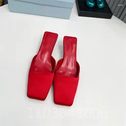 Slippers Square Toe Designer Brand Woman Satin Mules Runway Party Dress Female Fashion Solid Colour Comfort Shoes