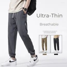 Men's Pants Summer Thin Cotton Baggy Casual Solid Colour Drawstring Elastic Waist Cargo Pant Simples Trousers