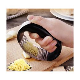 Fruit Vegetable Tools Manual Garlic Press Rocker With Handle Stainless Steel Crusher Squeezer Slicer Mincer Chopper Kitchen Gadget Dro Ot4Wg