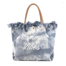 Drawstring Handbag Woman Bag Design Tie Dye Colour Travel Beach Tote Tassel Letter Embroidery Fashion Large Capacity Shoulder Bags 2024