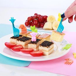 Forks 10pcs/set Japanese Creative Cute Cartoon Animal Color Fruit Fork Afternoon Decor Kawaii Kid Bento Box Plastic