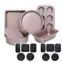 Baking Moulds 3 Colour 5pcs A Set Round Square Rectangle Shape Nonstick Carbon Steel Mould Pizza Pans Cheese Toast Tin Tray Bakery