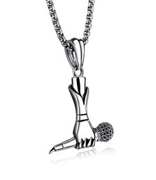 Silver Microphone with Hand Necklace in Stainless Steel Musician Music Lover Singer Vocalist Choir Rocker Star Hip Hop Jewelry302p3300378