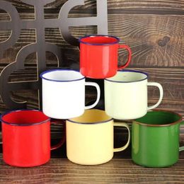 Mugs 150ml Retro Cups Tin Metal Pure Colour Enamel Mug Camping Outdoor Tumbler Cup Tea Coffee Dining Bar Drinkware