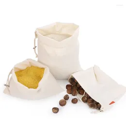 Storage Bags 1Pc Reusable Eco-Friendly Cotton Drawstring Beam Mouth Flour Bag Rice Bread Supermarket Shopping Packaging