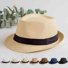 bucket hat Solid Straw Womens Summer Sunhat England Panama Top Mens Sunvisor Kids Beach Outdoor Chapeau Parentchild Jazz Hat